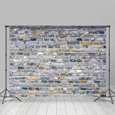 Aperturee - Aperturee Blue Gray Mixed Bricks Wall Photography Backdrop